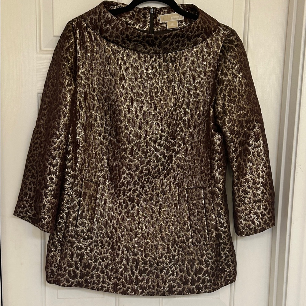 MICHAEL Michael Kors Brown and Gold Jacquard Scoop-Neck Tunic